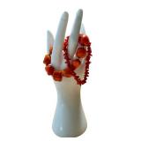 Pair of Gold Coral Bracelets with 585 Gold Clasps