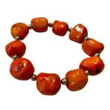 Pair of Gold Coral Bracelets with 585 Gold Clasps