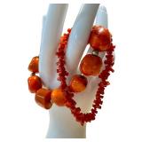 Pair of Gold Coral Bracelets with 585 Gold Clasps