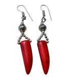 Pair of Red Stone Dangle Earrings with Silver Accents