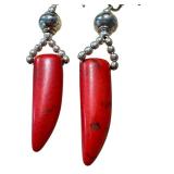 Pair of Red Stone Dangle Earrings with Silver Accents