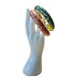 Set of 2 Cloisonné Style Bangles in Pink and Blue with Gold Accents