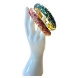 Set of 2 Cloisonné Style Bangles in Pink and Blue with Gold Accents