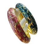 Set of 2 Cloisonné Style Bangles in Pink and Blue with Gold Accents