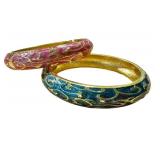 Set of 2 Cloisonné Style Bangles in Pink and Blue with Gold Accents