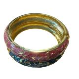 Set of 2 Cloisonné Style Bangles in Pink and Blue with Gold Accents