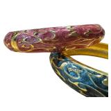 Set of 2 Cloisonné Style Bangles in Pink and Blue with Gold Accents