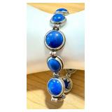 8-Inch Artisan Blue Stone Bracelet with Silver-Tone Links