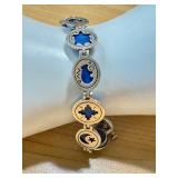 8-Inch Artisan Blue Stone Bracelet with Silver-Tone Links