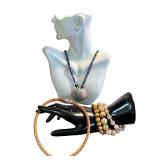 Collection of Jewelry: Bracelet Set, Shell Necklace, and Judith Ripka Leather Necklace