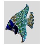 Colorful Crystal Fish Brooch with Rhodium Finish
