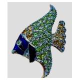 Colorful Crystal Fish Brooch with Rhodium Finish