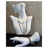 Sterling Silver and Bronze Necklace with Silver Bracelet