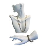 Sterling Silver and Bronze Necklace with Silver Bracelet