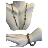 Sterling Silver and Bronze Necklace with Silver Bracelet