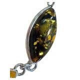 Sterling Silver Baltic Amber Bracelet with Multicolor Gemstones - 7 Inches