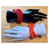 Gems en Vogue Collection Multi-Strand Beaded Bracelets in American-made Sterling/Palladium Alloy, Red and Orange