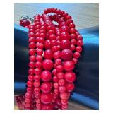 Gems en Vogue Collection Multi-Strand Beaded Bracelets in American-made Sterling/Palladium Alloy, Red and Orange