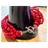 Gems en Vogue Collection Multi-Strand Beaded Bracelets in American-made Sterling/Palladium Alloy, Red and Orange