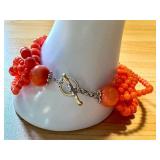 Gems en Vogue Collection Multi-Strand Beaded Bracelets in American-made Sterling/Palladium Alloy, Red and Orange