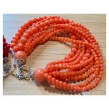 Gems en Vogue Collection Multi-Strand Beaded Bracelets in American-made Sterling/Palladium Alloy, Red and Orange