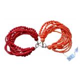 Gems en Vogue Collection Multi-Strand Beaded Bracelets in American-made Sterling/Palladium Alloy, Red and Orange