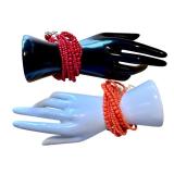 Gems en Vogue Collection Multi-Strand Beaded Bracelets in American-made Sterling/Palladium Alloy, Red and Orange