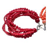 Gems en Vogue Collection Multi-Strand Beaded Bracelets in American-made Sterling/Palladium Alloy, Red and Orange