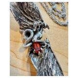 Dragon Pendant with Red Gemstone and 24-inch Chain
