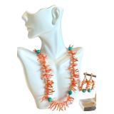 Coral Necklace and Earring Set with 14k Gold Posts