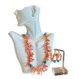 Coral Necklace and Earring Set with 14k Gold Posts