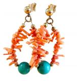 Coral Necklace and Earring Set with 14k Gold Posts