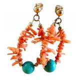 Coral Necklace and Earring Set with 14k Gold Posts