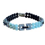 8" JOY Sterling Silver 925 Black and White Beaded Bracelet with Rhinestone Accents