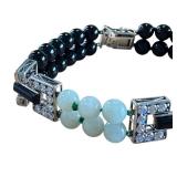 8" JOY Sterling Silver 925 Black and White Beaded Bracelet with Rhinestone Accents