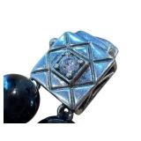 8" JOY Sterling Silver 925 Black and White Beaded Bracelet with Rhinestone Accents