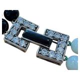 8" JOY Sterling Silver 925 Black and White Beaded Bracelet with Rhinestone Accents