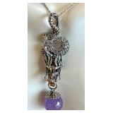 AGG 925 Sterling Silver Dragon Pendant with Purple Gemstone