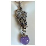AGG 925 Sterling Silver Dragon Pendant with Purple Gemstone