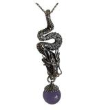 AGG 925 Sterling Silver Dragon Pendant with Purple Gemstone
