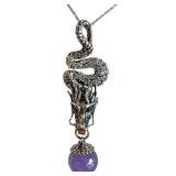 AGG 925 Sterling Silver Dragon Pendant with Purple Gemstone