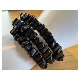 Set of Beaded Bracelets with White Calcite and Black Stones