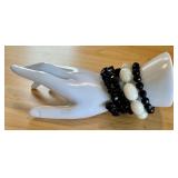 Set of Beaded Bracelets with White Calcite and Black Stones