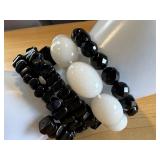 Set of Beaded Bracelets with White Calcite and Black Stones