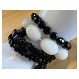 Set of Beaded Bracelets with White Calcite and Black Stones