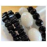 Set of Beaded Bracelets with White Calcite and Black Stones