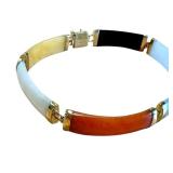 14k Gold Multi-Colored Jade Bracelet with 7 Inch Length