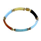 14k Gold Multi-Colored Jade Bracelet with 7 Inch Length