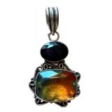 Vintage Sterling Silver Elabaite Pendant with Multi-Color Gem