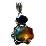 Vintage Sterling Silver Elabaite Pendant with Multi-Color Gem